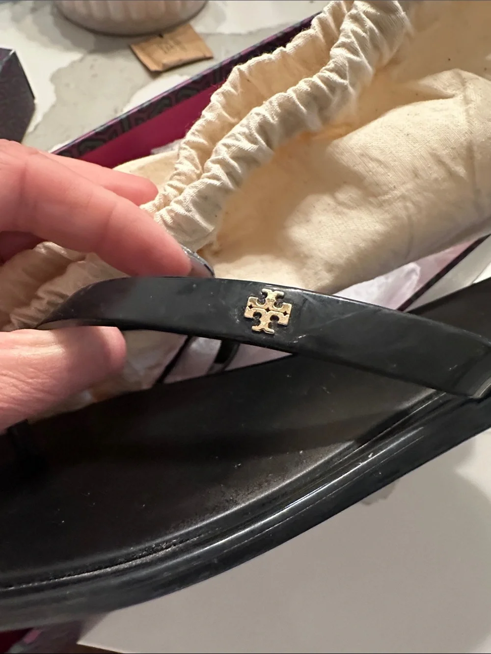 Tory Burch Black Square-Toe Jelly Thong Sandals